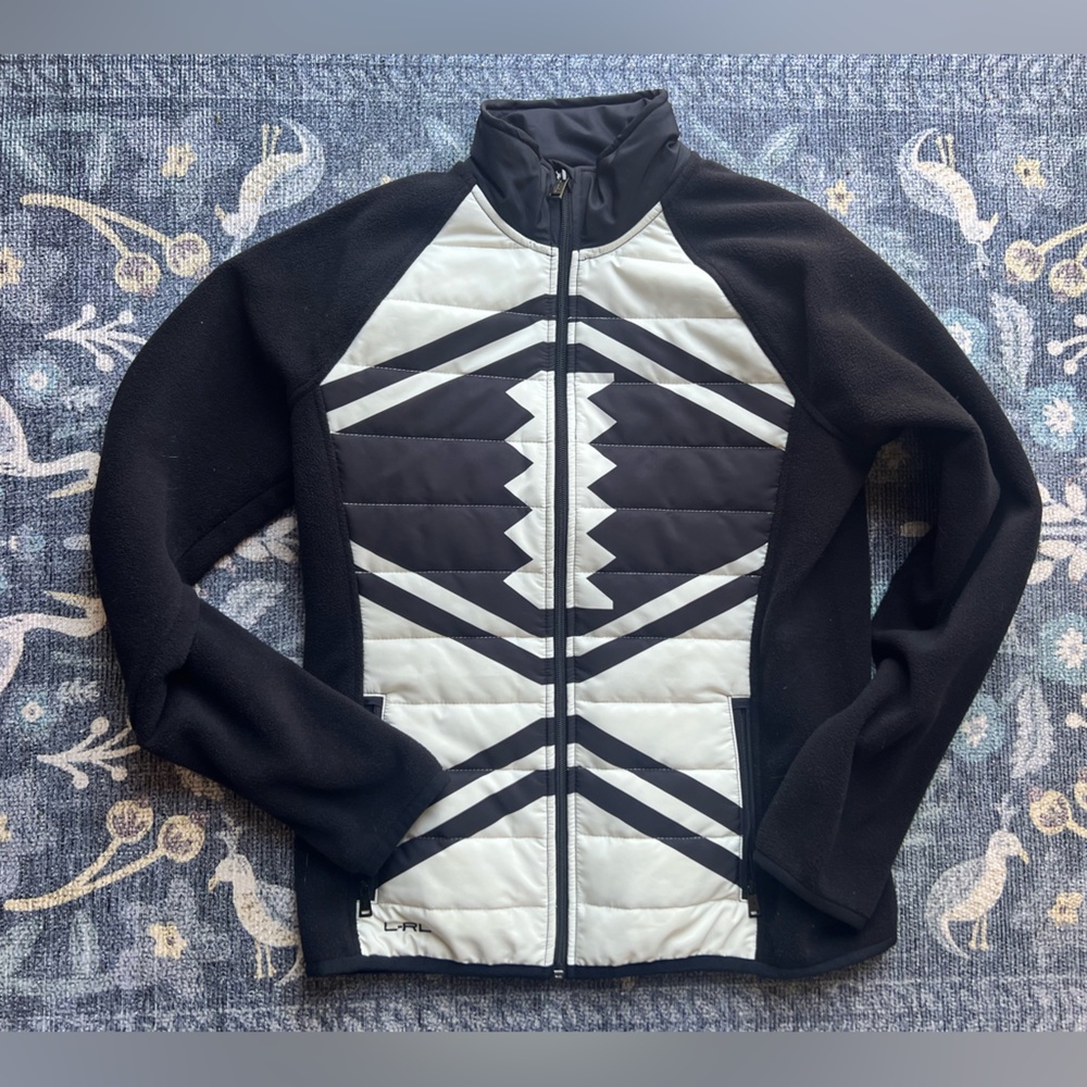 LRL Ralph Lauren black and white fleece zip jacket